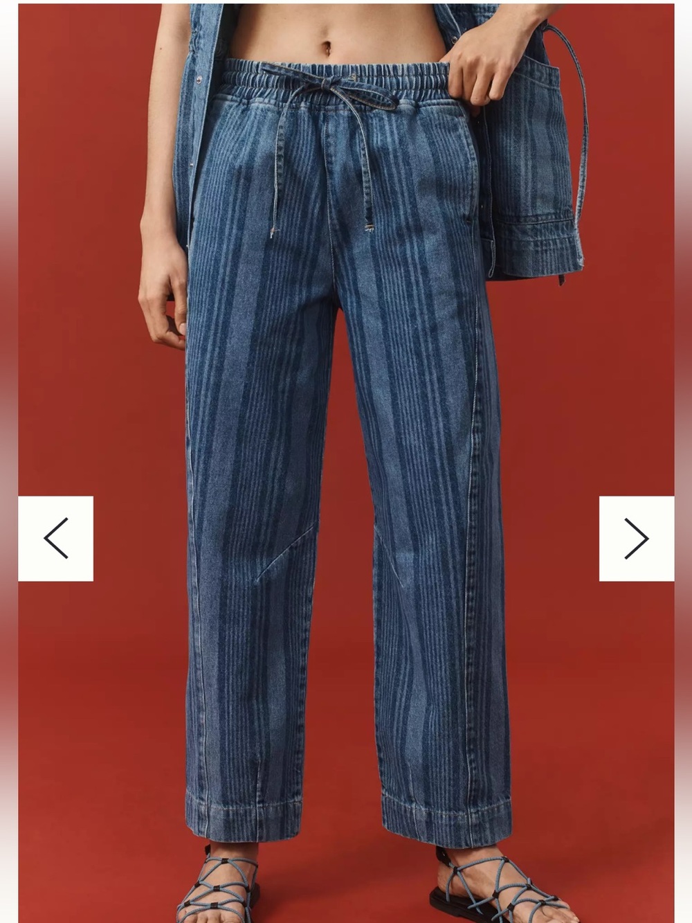 Damson Madder Plus Size Felix Laser Stripe Barrel Leg Drawstring Jeans Sz 20